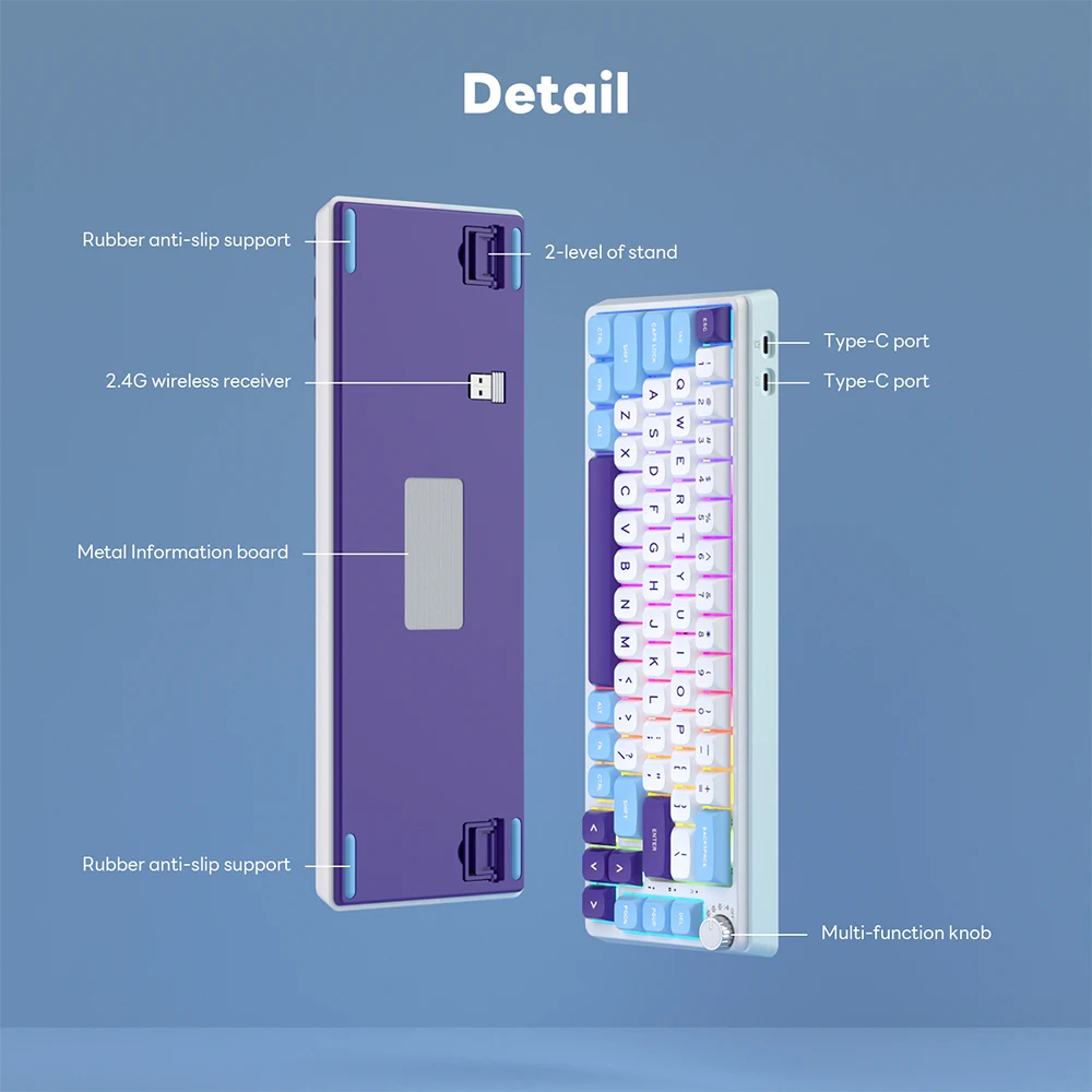 KZZI K68pro 68% teclado de diseño Rgb Mini teclado inalámbrico de tres modos 68 teclas Teclado mecánico portátil para PC/IPhone iPad - imagen 5