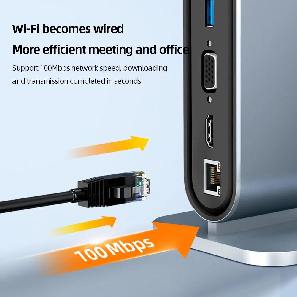 Estación de acoplamiento USB tipo C, adaptador Compatible con HDMI, 4K, 30Hz, VGA, RJ45, 100W, para MacBook - imagen 5