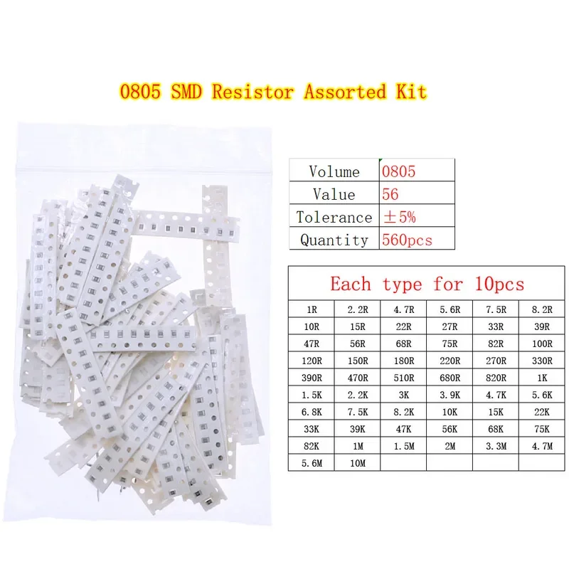 0402 0603 0805 1206 2512 5% Kit surtido de resistencias fijas de chip SMD 0 ohm-10M Paquete de muestras - imagen 4