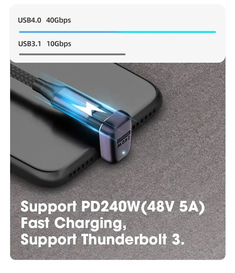 Conector de cargador USB 4,0 PD 240W 8K 60Hz para Macbook 40Gbps adaptador USB C OTG de alta velocidad en forma de U ángulo recto macho a hembra - imagen 5