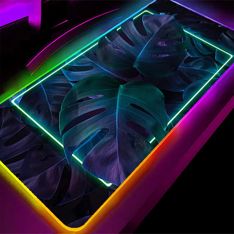 Alfombrilla de ratón LED RGB, alfombrilla para teclado de ordenador portátil, alfombrilla antideslizante para juegos de Anime, accesorios para PC, alfombrilla de ratón HD, alfombrilla de escritorio de plantas tropicales verdes de goma - imagen 2