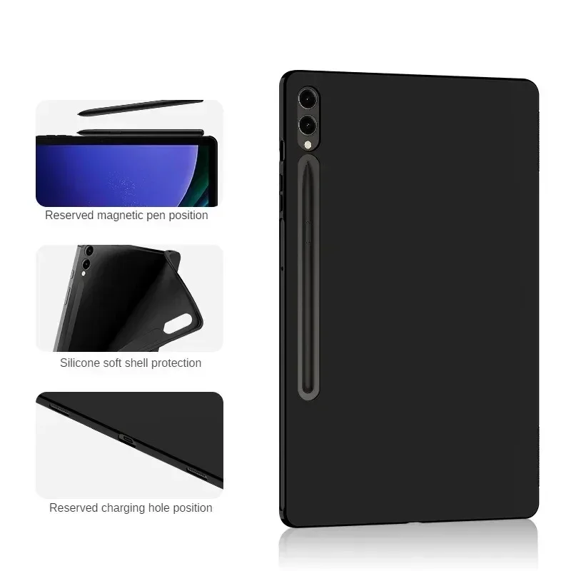 Funda para tableta Samsung Galaxy Tab S10 Plus SM-X820 SM-X826B 12,4, funda protectora trasera de silicona TPU negra - imagen 3