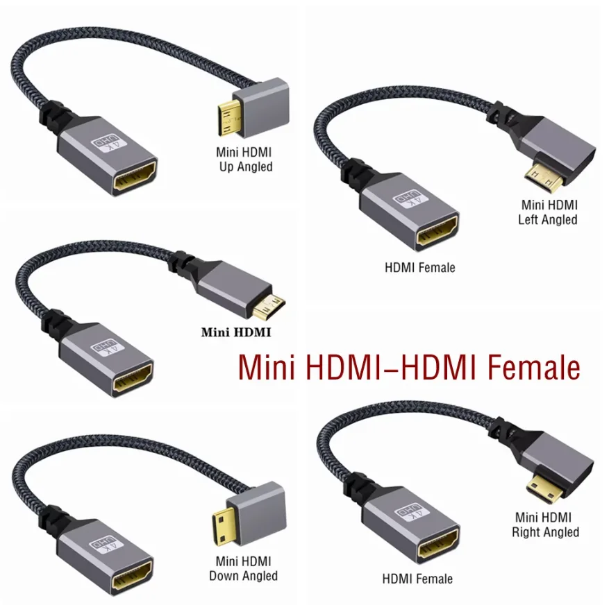 Esquerda derecha arriba abajo ángulo recto Micro Mini HDMI Compatible macho a HDMI hembra extensión Cable de Audio adaptador extensor Cable 15CM - imagen 2