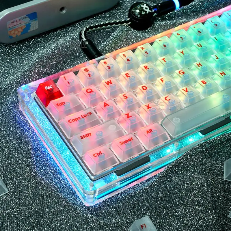 Teclas con tema de niebla blanca, 130 teclas, perfil de cereza, serigrafía, PC, transparente, personalizada, accesorios para teclado mecánico