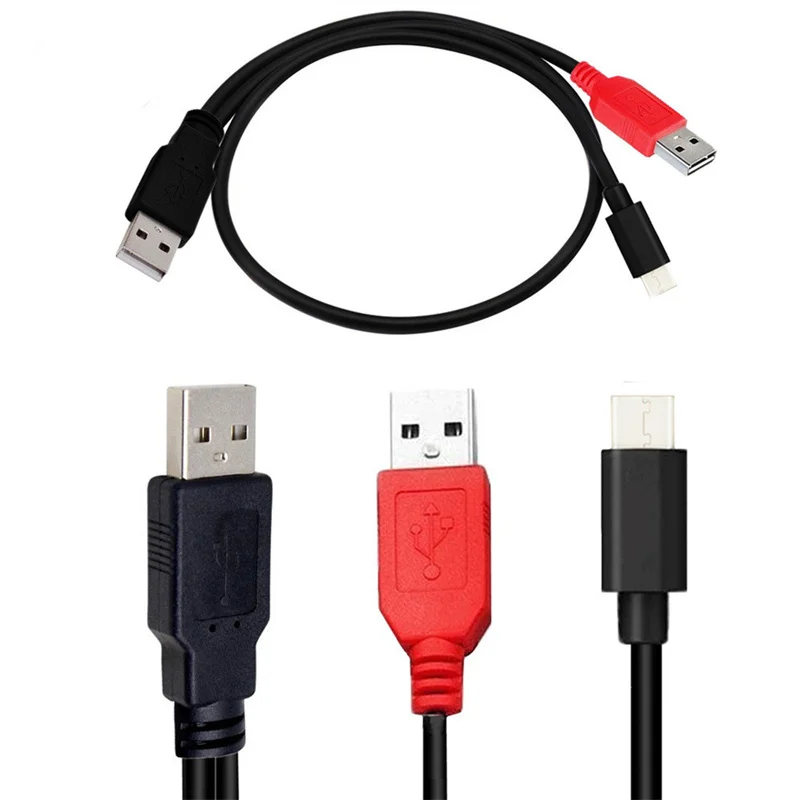 Carga de teléfono Android USB2.0 tipo C con interfaz de conector de USB-C de doble cabezal dividida en dos cables de conversión de energía de doble cabezal