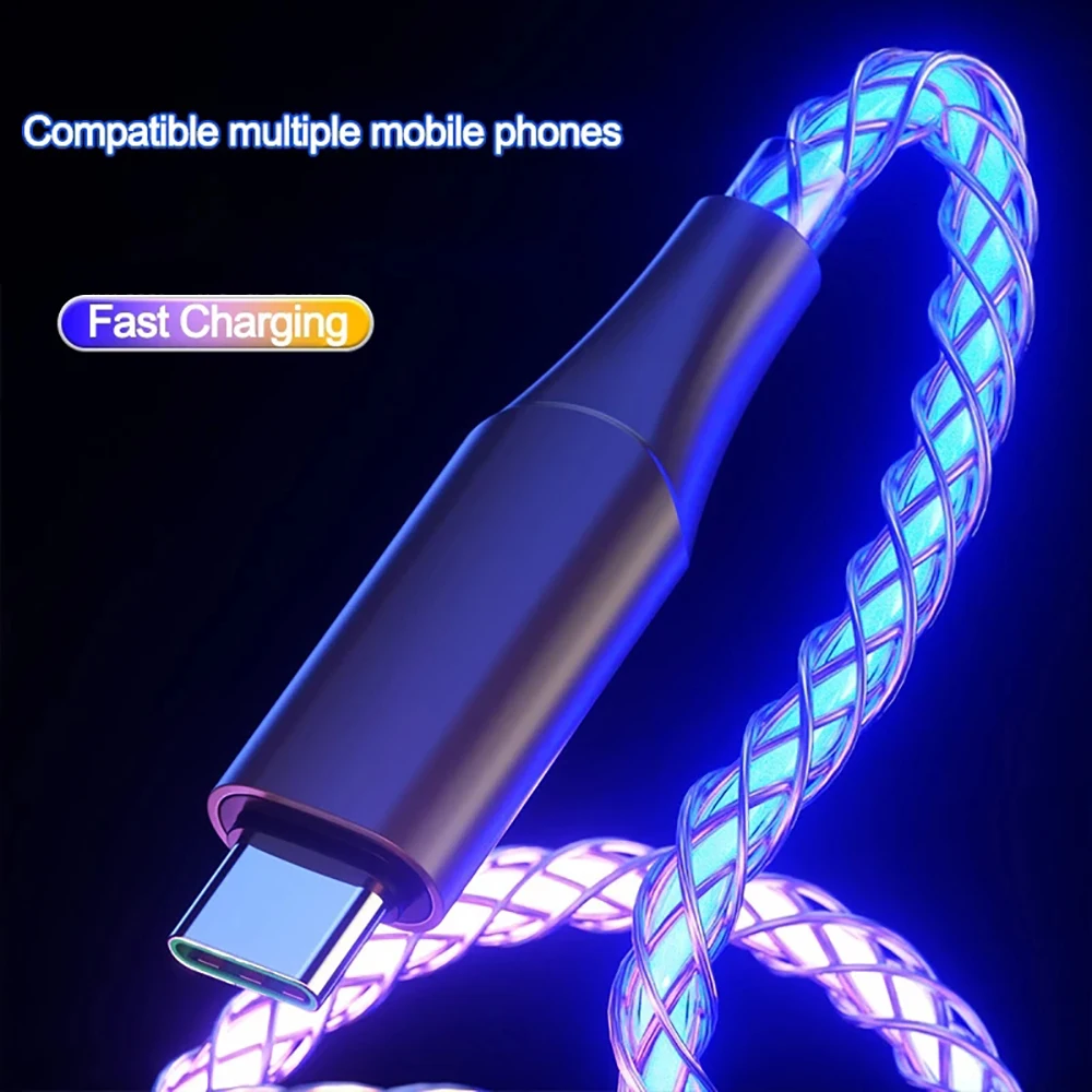 Cable de datos de luz degradada luminosa RGB de carga rápida de 66W 6A cargador tipo C para iPhone 16 Pro Huawei Samsung Cable de datos - imagen 5