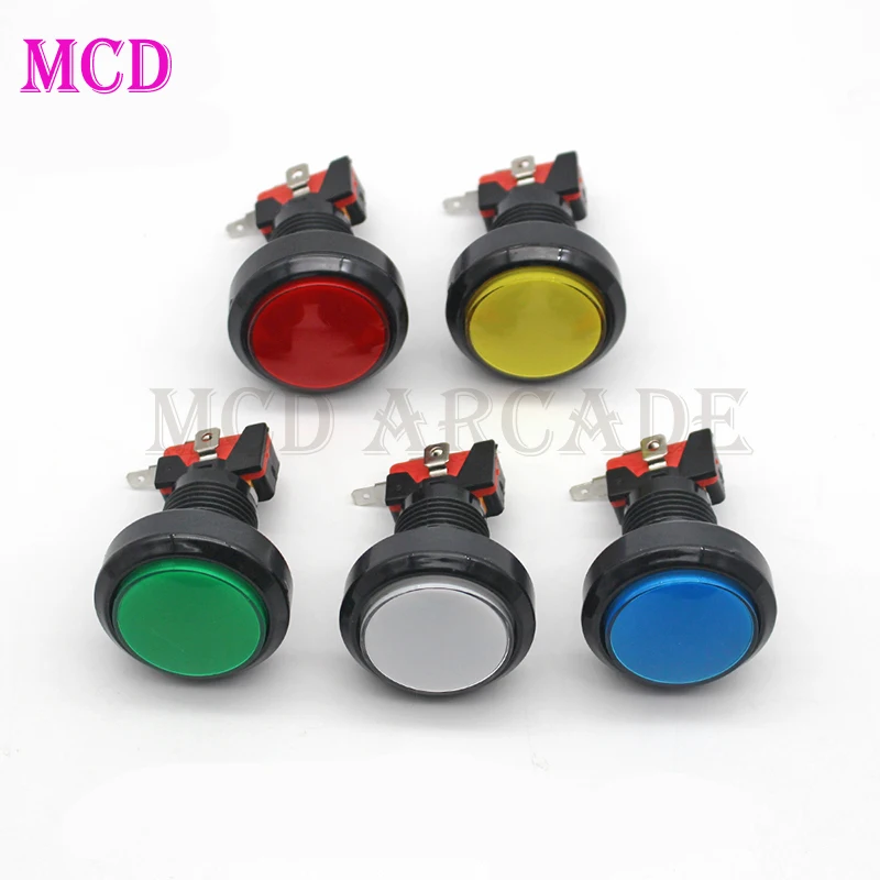 Botón de Arcade de 46mm para niños, luz LED de 12V/5V, interruptor de UDS redondo grande, consola de juegos DIY, 10 botones planos por lote - imagen 3