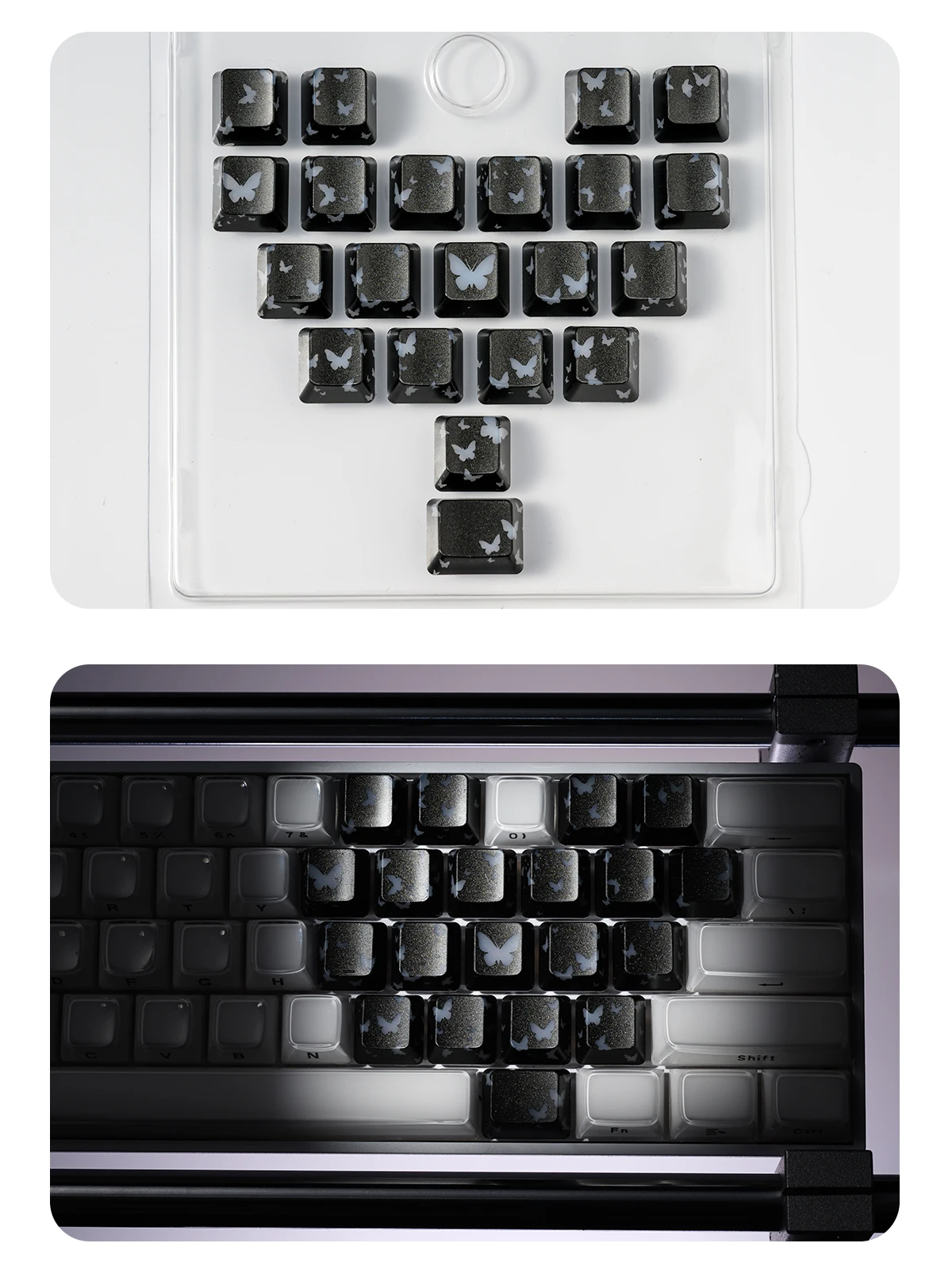 Patrón de tema de obsidiana XVX de 21 teclas, teclas transparentes de mariposa, tapa de tecla negra imd-tech - imagen 5
