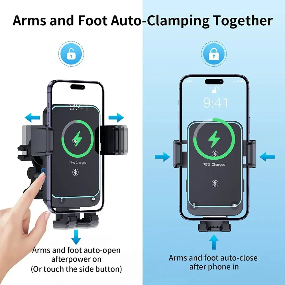 Cargador de coche inalámbrico de doble bobina de 15W para Samsung Galaxy Z Flip 4 3 S22 S21 iPhone abrazadera automática soporte de montaje de teléfono de carga rápida para coche - imagen 4