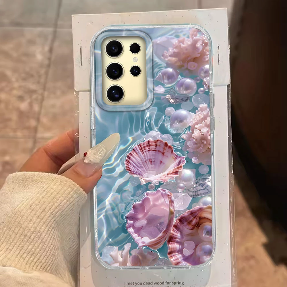 Funda de teléfono para niñas con textura de agua y concha de perla oceánica de verano para Samsung Galaxy S25 Edge S24 S23 S22 S21 FE Plus Ultra - imagen 5