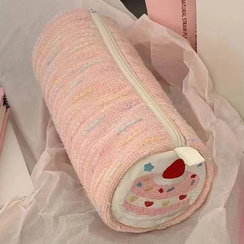 Estuche de lápices de pastel de fresa de dibujos animados Kawaii versátil, bolsa de almacenamiento de gran capacidad, suministros escolares, caja de papelería de moda - imagen 3