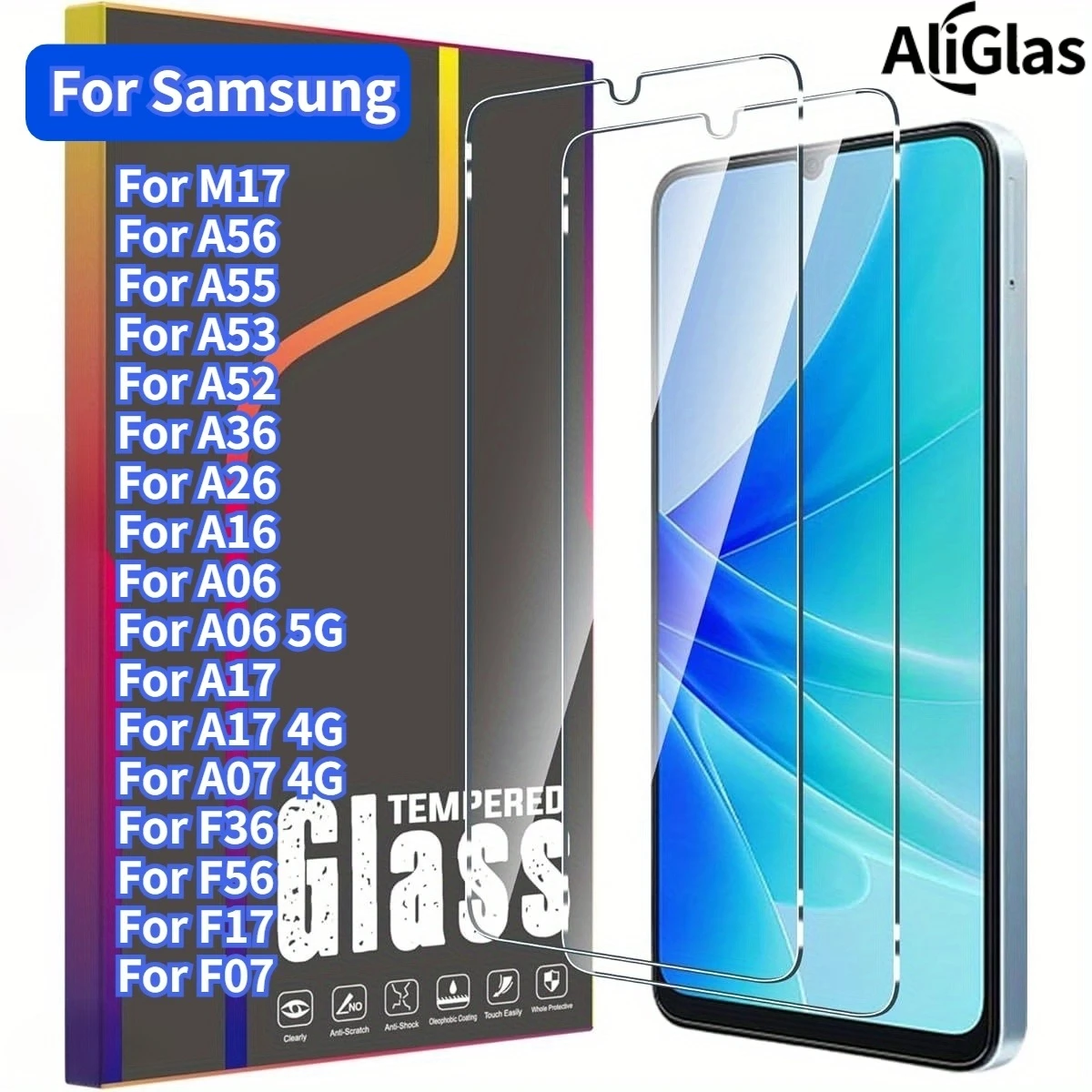 Protector de pantalla de 3 uds para Samsung Galaxy F07 F16 F17 F36 F56 vidrio templado para Galaxy M17 M07 M36 M56 M16,A06 A16 A26 A36 A56