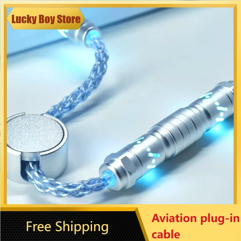 Cable enchufable de aviación Hiomu, Cable de carga de teclado de eje magnético 8K personalizado de cobre de un solo cristal RGB hueco luminoso, 1,5 m