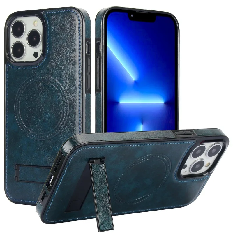 Funda de teléfono magnética de cuero con tapa y soporte plegable oculto para Magsafe IPhone 15 14 13 11 Pro Max Plus 12 Mini 15Pro Macsafe