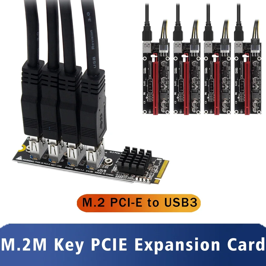 Tarjetas de expansión M.2 M-Key Pcie M.2 a Pci-E X1 Adaptador de expansión de tarjeta gráfica USB3.0 de 4 puertos Adaptador ASM1184E M.2 - imagen 2