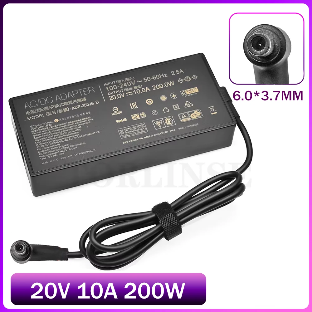 Cargador adaptador de CA para ordenador portátil, 20V, 10A, 200W, para ASUS TUF DASH F15 FX516PR FA506QR ROG ZEPHYRUS G15 GA503QM-HQ121R GA503Q ADP-200JB D