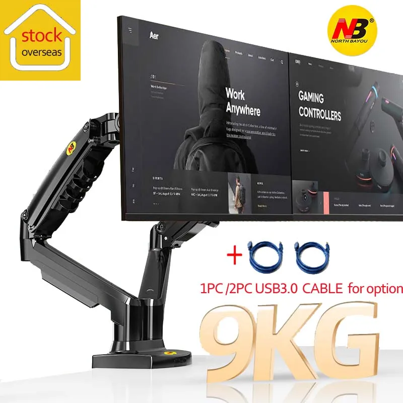 Soporte de Monitor Dual F160 con resorte de gas, brazo de escritorio giratorio 360, 2-9KG, 2 USB3.0, 10-27 pulgadas, nuevo