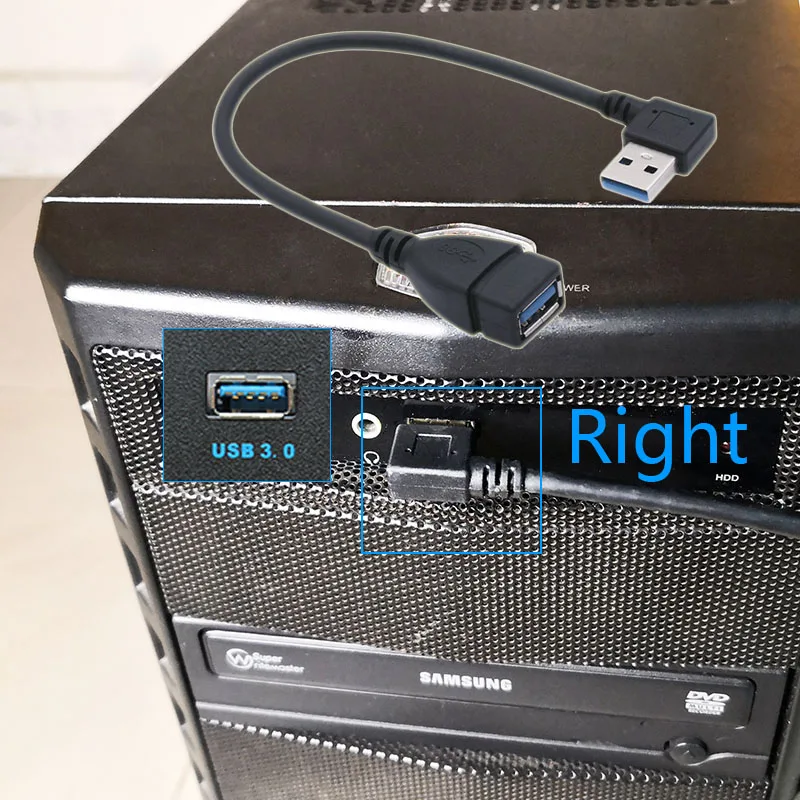 Adaptador USB 0,2 macho a hembra para ordenador portátil, Cable convertidor de ángulo recto Vertical de 90 grados, Color azul y negro, 3,0 M - imagen 3