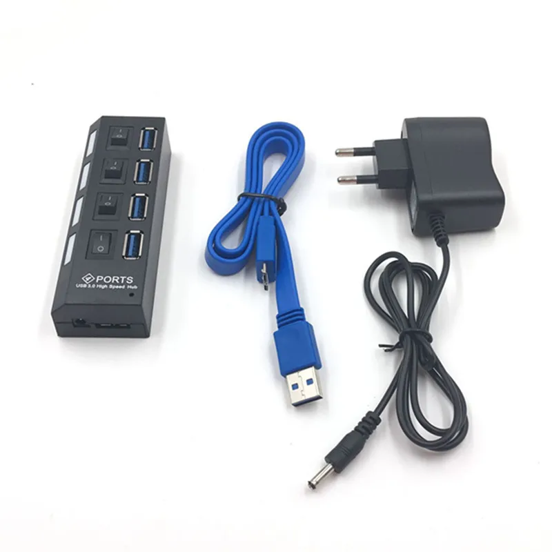 Mini USB HUB 3,0 supervelocidad 5Gbps Usb3.0 4 puertos HUB portátil USB 3,0 HUB divisor con adaptador de corriente externo para accesorio de PC