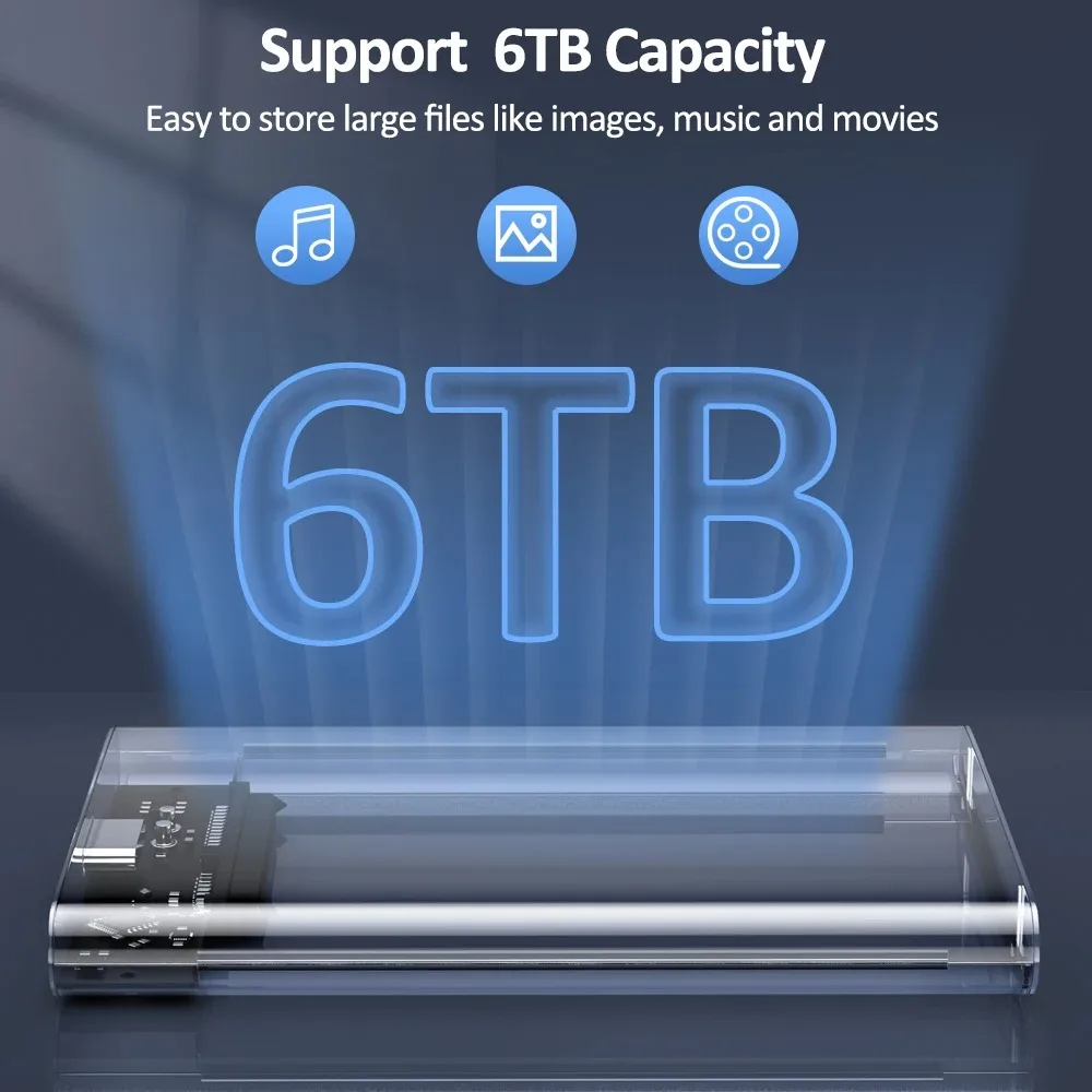 Caja HDD USB 3,0/3,1, carcasa para disco duro SATA SSD de 2,5 pulgadas, velocidad de transferencia de 5Gbps, diseño transparente, carcasa SSD externa móvil - imagen 4