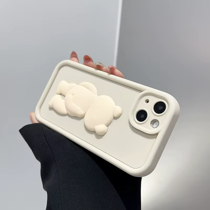 Funda de teléfono coreana con bonito oso 3D para iPhone 11 13 12 14 15 16 17 Pro Max XR X XS Max 7 8 Plus 16e 17Air, funda suave a prueba de golpes - imagen 3