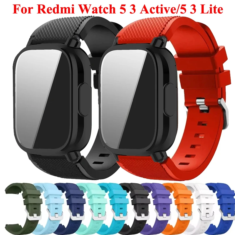 Correa de silicona + funda para Redmi Watch 5 Active 5 Lite, correa de reloj inteligente para Redmi Watch 3 Active/3 Lite, funda deportiva de TPU