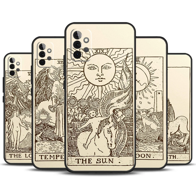 Funda de tarjeta de Tarot para Samsung Galaxy, carcasa de astrología, sol y luna, A54, A34, A24, A14, A51, A71, A12, A32, A52, A72, A13, A33, A53, A25, A15