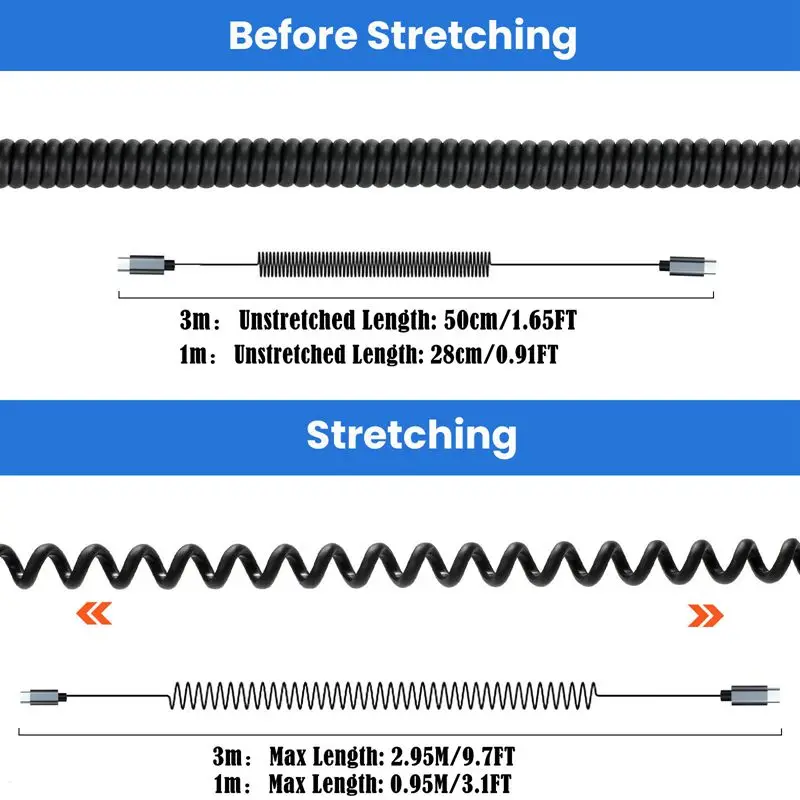 Cable de carga de resorte de carcasa de Metal de 1m y 3m, USB tipo C macho a macho, Compatible con Cable de carga rápida de coche 15 Pro Max/15 Plus - imagen 5