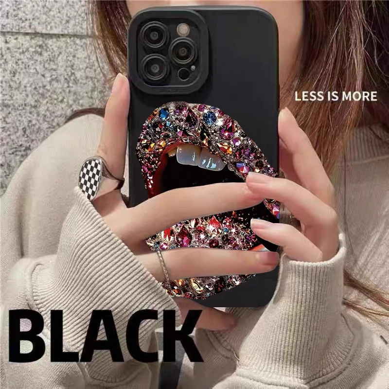 Funda de teléfono con estampado de labios de diamante Sexy para iPhone 17 16 15 14 13 12 11 Pro Max XS X XR 7 8 Plus 16E Air cubierta de parachoques suave a prueba de golpes - imagen 5
