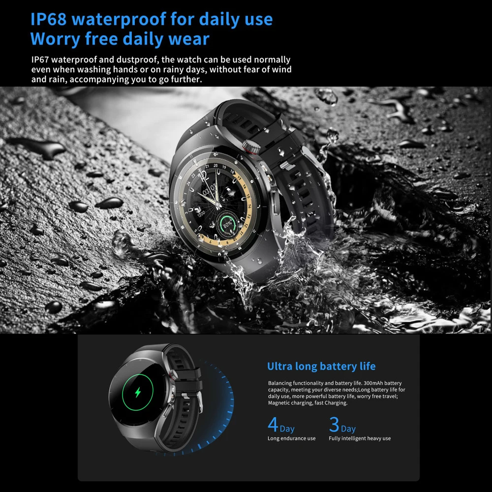 Linterna de luz fuerte para exteriores, pulsera con llamada de diente azul, reloj inteligente para hombres, deportes de salud, reloj inteligente de negocios, ritmo cardíaco resistente al agua - imagen 5