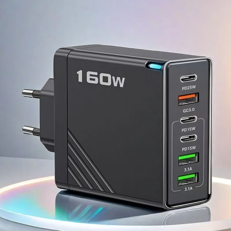 Total 160W 6 puertos carga rápida QC3.0 cargador de viaje para iPhone 16 15 Samsung Xiaomi UE EE. UU. Reino Unido enchufe adaptador de pared para teléfono móvil