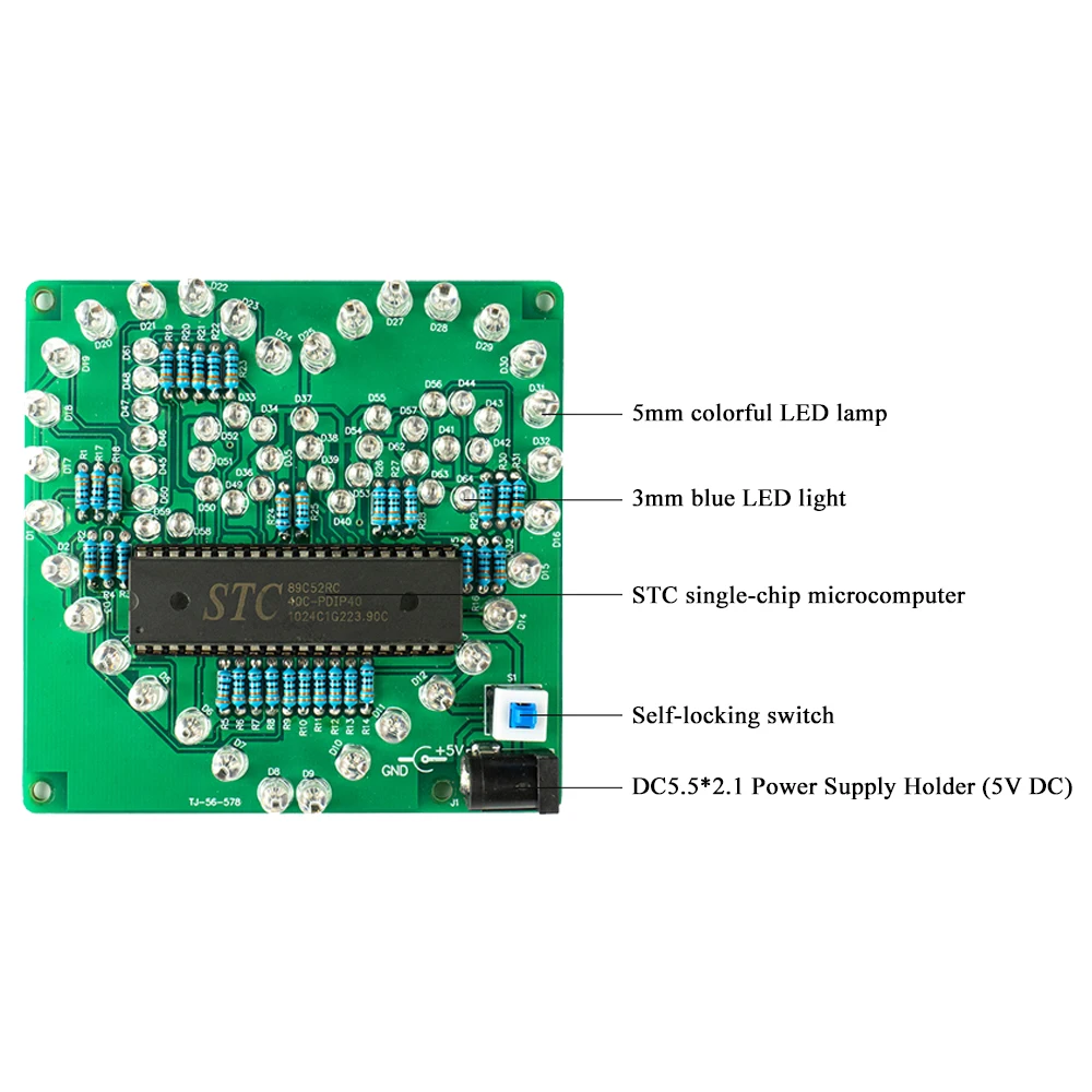 DIY colorido amor en forma de corazón luces que fluyen Kit electrónico MCU PCB DIY Kit de práctica de soldadura atmósfera luz intermitente DC 5V - imagen 3