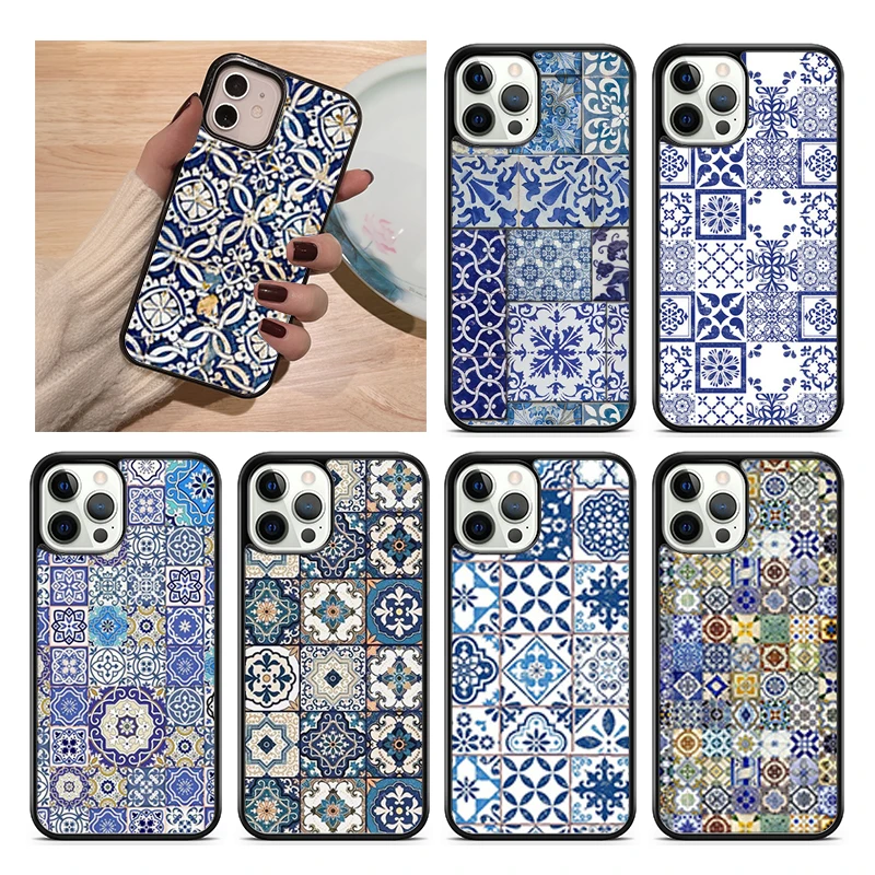 Funda de teléfono con azulejo marroquí decorativo artístico para iPhone 17 Air 15 Pro MAX 16 Plus 14 11 12 13