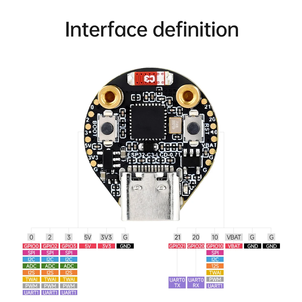ESP32 ESP32-C3 Placa de desarrollo LCD IPS redonda de 0,71 pulgadas 160 × 160 ESP32 C3 Placa de desarrollo LCD Pantalla de interfaz SPI TYEP-C - imagen 5
