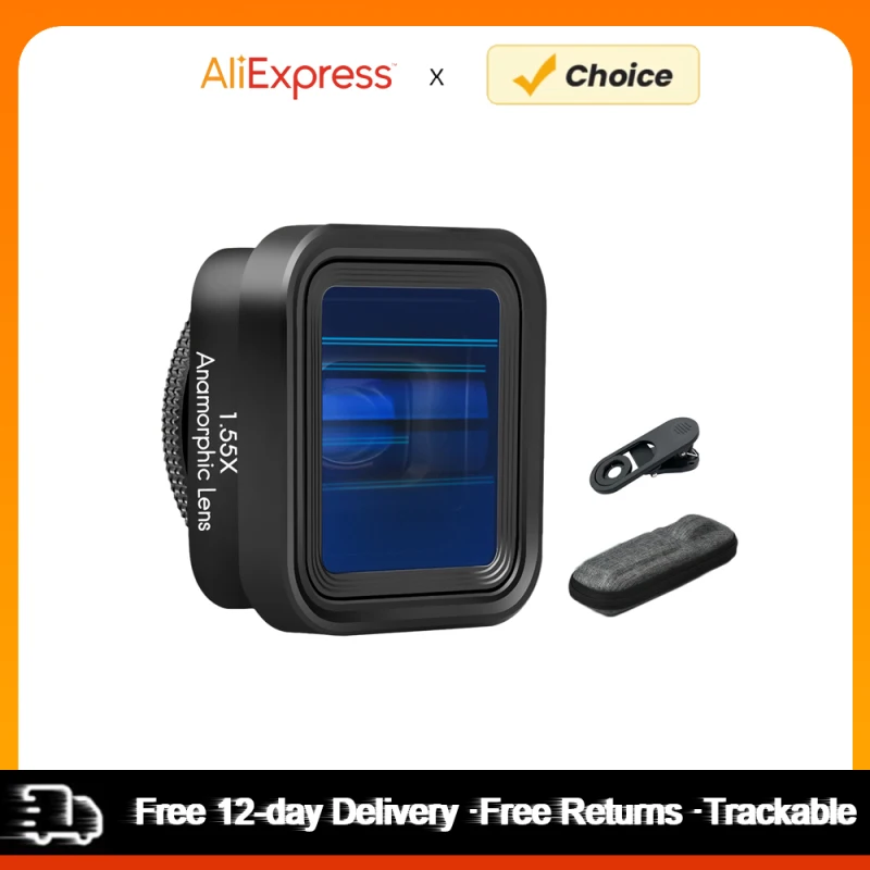 Lente de película anamórfica para teléfono móvil, lente de cine de de deformación 1.55X, lente de película para teléfono con Clips de lente universales, bolsa de transporte