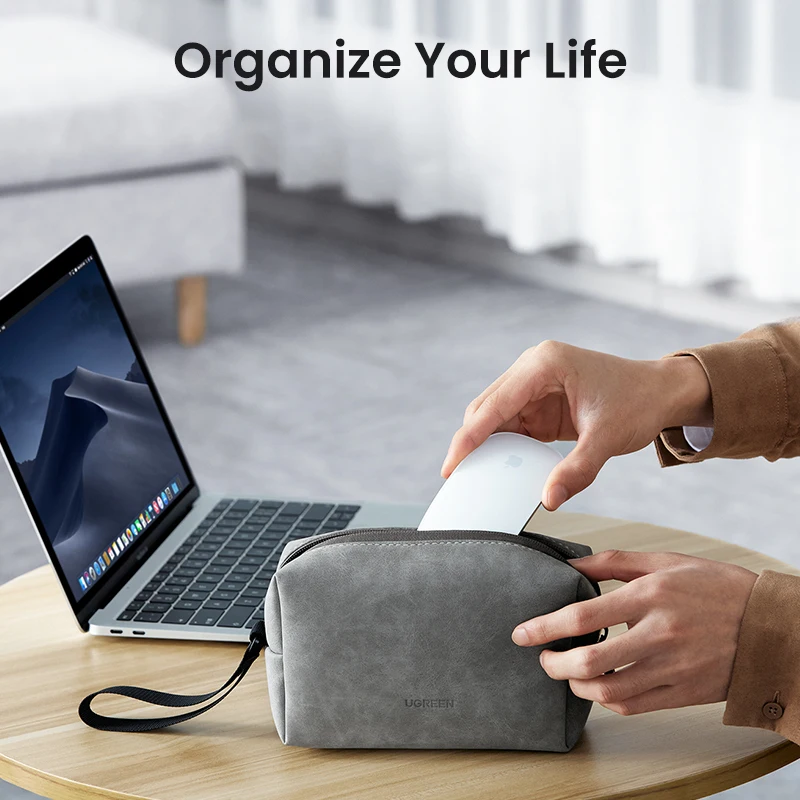 UGREEN-Bolsa de almacenamiento de cuero para auriculares, organizador de cables USB para cargador para auriculares, accesorios digitales para teléfonos móviles - imagen 3