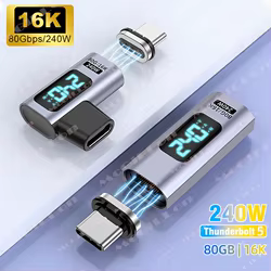 USB4.0 80Gbps 240W Thunderbolt 5 adaptador magnético tipo C a USB C Cable convertidor magnético de carga rápida 16K @ 60Hz 5A tipo C adaptador
