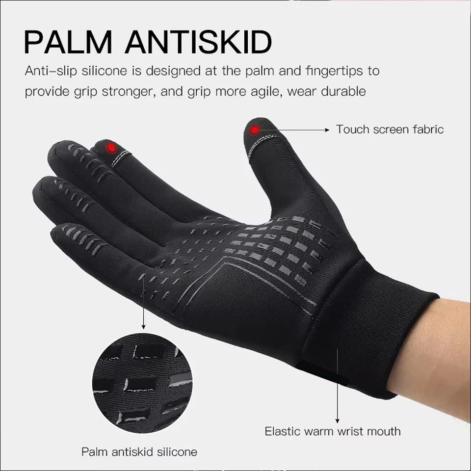 Guantes de Ciclismo para Otoño e Invierno, Guantes Deportivos para Gimnasio, Fitness, Correr, Cálidos, con Pantalla Táctil, Antideslizantes, para Motocicleta, para Hombre, Negros - imagen 5