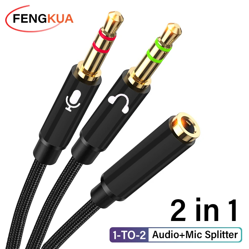 Divisor convertidor de Audio para micrófono y auriculares para ordenador portátil 3,5mm hembra a 2 macho 3,5 Jack micrófono Audio Y Cable divisor