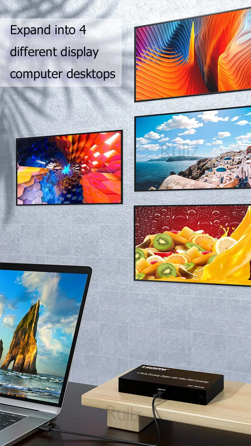 Empalmador de TV de pantalla múltiple 4K USB 3,0 a HDMI 1X3 1X4 2X2 3X1 4X1 controlador de pared de vídeo modo extendido a diferentes pantallas de escritorio - imagen 3