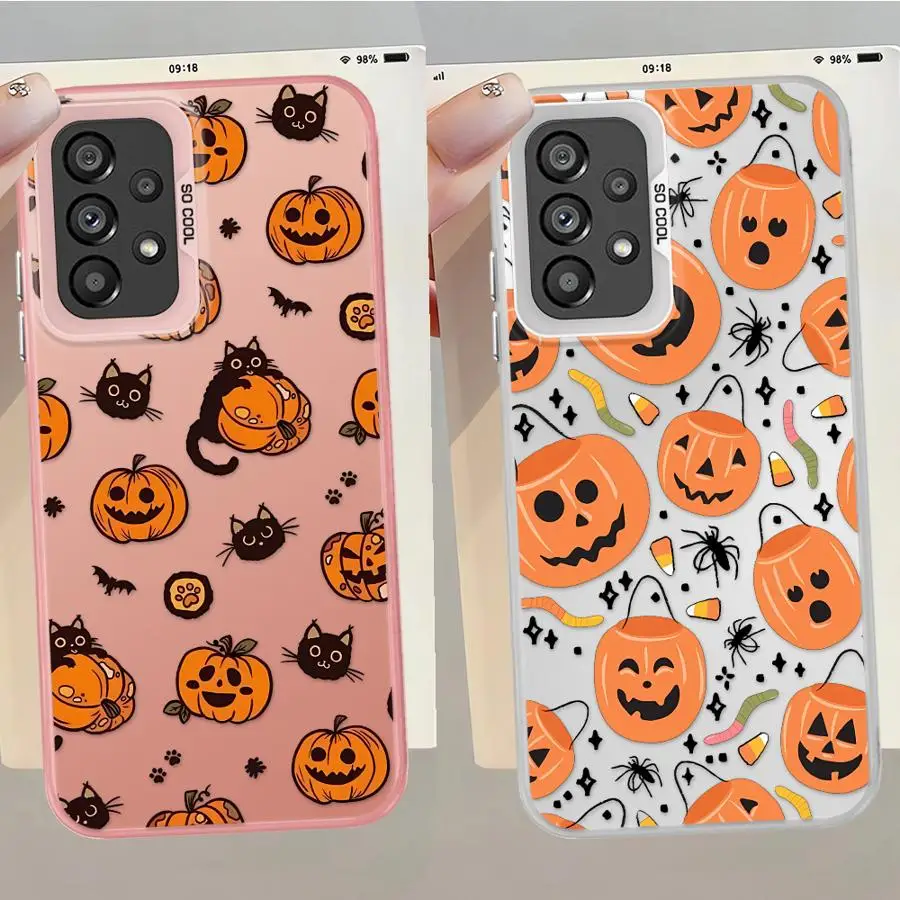 Funda trasera de teléfono para Samsung Galaxy A11 A06 A50 A15 A13 A20s A04e A03 A14 A16 A02 A12 moda Halloween calabaza gato - imagen 2
