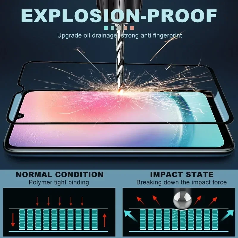 3 uds vidrio templado para Samsung A56 A55 A54 A53 A35 A34 A25 A24 A15 A14 A05 A04 A22 A71 A51 Protector de pantalla de cubierta completa curvada - imagen 5