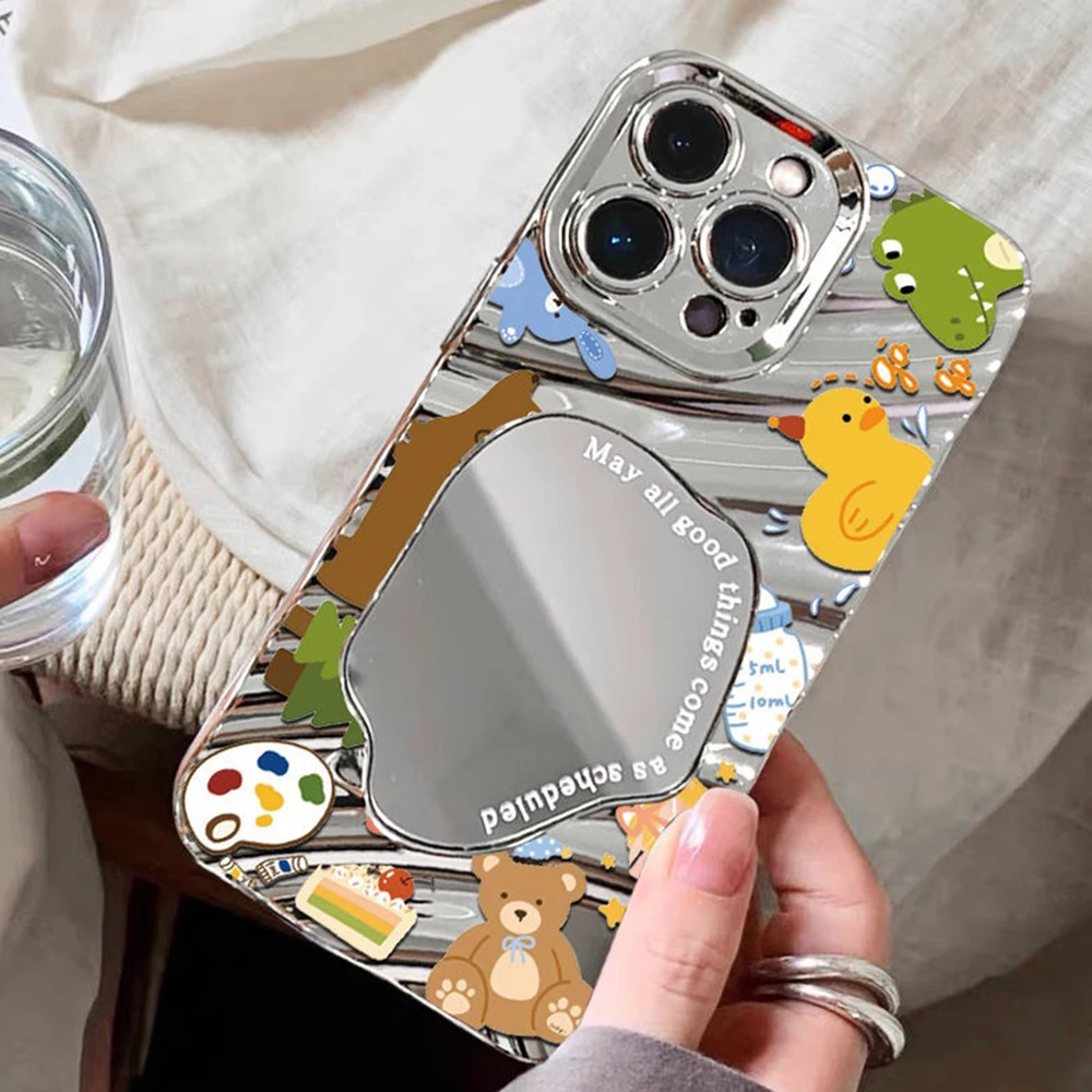 Funda de teléfono con espejo de maquillaje de lujo para iPhone 16 11 13 15 Pro Max 14 12 16promax 15promax 14promax Funda suave a prueba de golpes