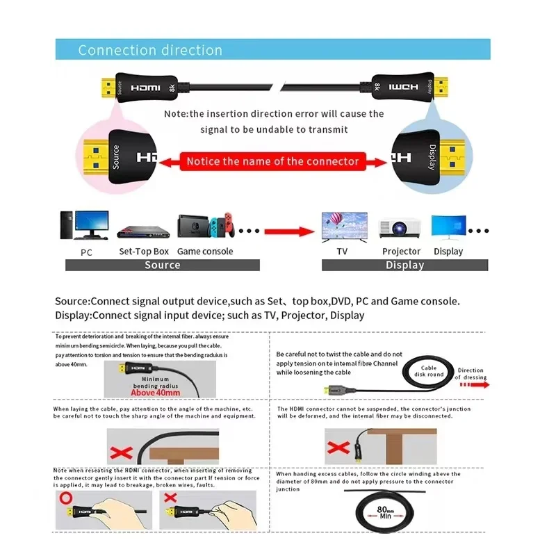 Cable de fibra óptica HDMI 2,1, Cable Hdmi 48Gbps 8K 60Hz 4K 144Hz eARC HDR HDCP 2,2 2,3 para TV Box proyector Ps5/4 proyector RTX - imagen 5