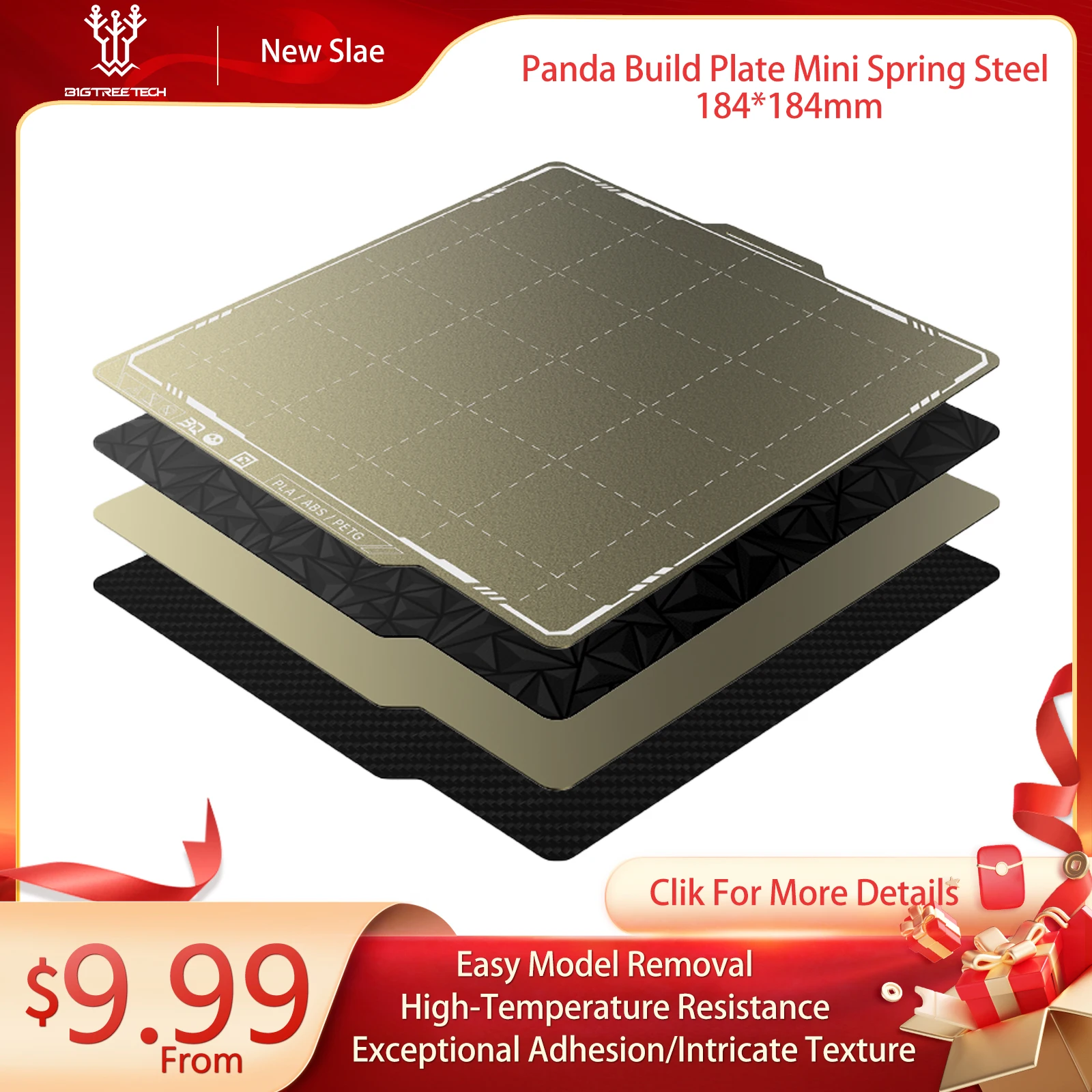 Hoja PEI 184x184 para Bambu Lab X1C P1P X1 P2S, placa de construcción de carbono mejorada, hoja de acero de resorte PEO PEY PET para Bambulab A1 X1C P1S