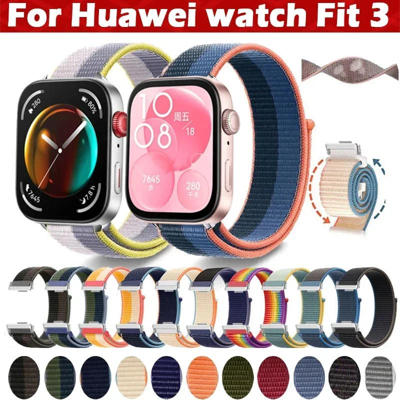 Correa de nailon para Huawei Watch Fit 3, pulsera deportiva de repuesto transpirable, accesorios de correa