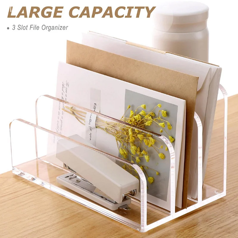 책상용 아크릴 메일 주최자 파일 분류기 3 섹션 사다리 데스크탑 수직 홀더 데스크 주최자 작업 공간 주최자