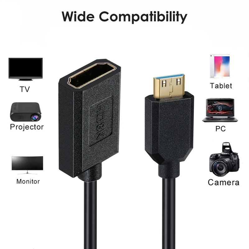 0,3 m 2,1 V 8K 60Hz ángulo de 90 grados Mini HDMI macho a HDMI hembra Cable fino HD OD4.0mm Cable de extensión - imagen 2