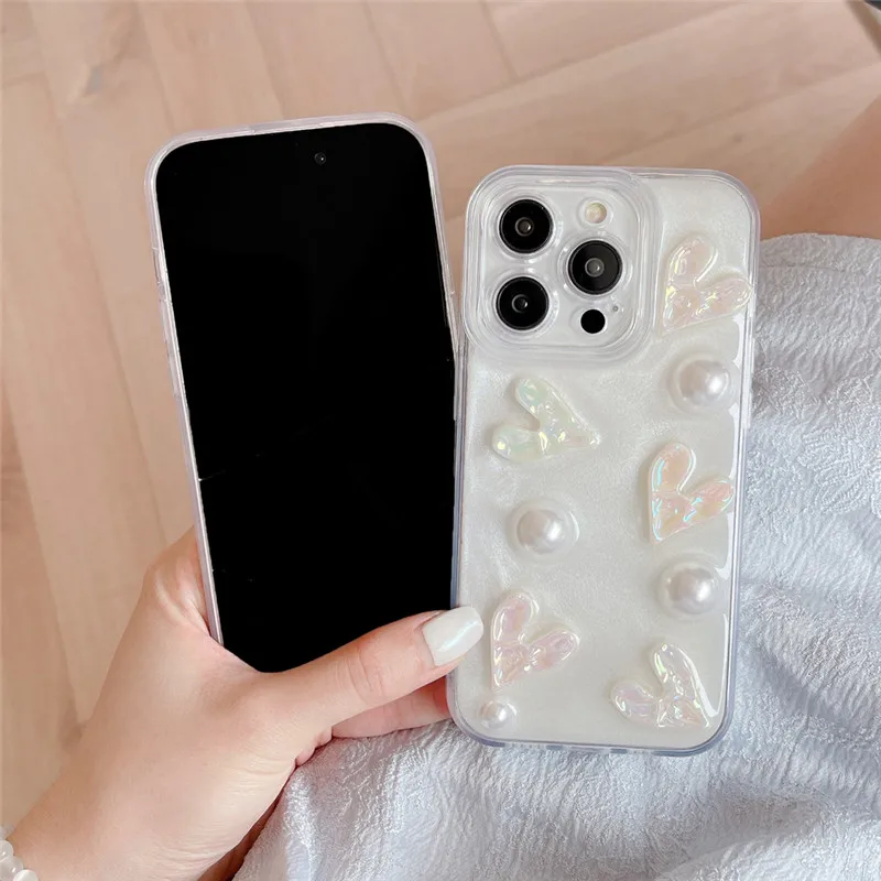 Ottwn-funda de teléfono con Graffiti Art 3D, carcasa de TPU suave con corazón de amor y perlas para iPhone 14, 13, 12, 11 Pro Max, X, XR, XS Max - imagen 3