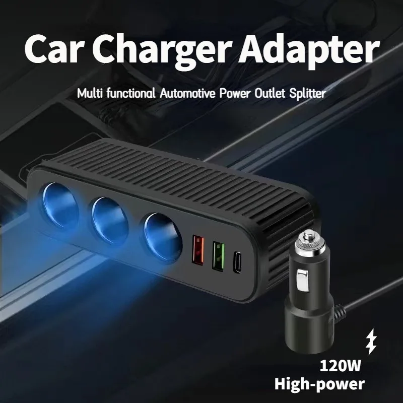 Cargador de coche USB de 120W, enchufe multifuncional 4 en 1, encendedor de cigarrillos, adaptador de corriente de carga rápida para cargador de teléfono móvil iPhone - imagen 3